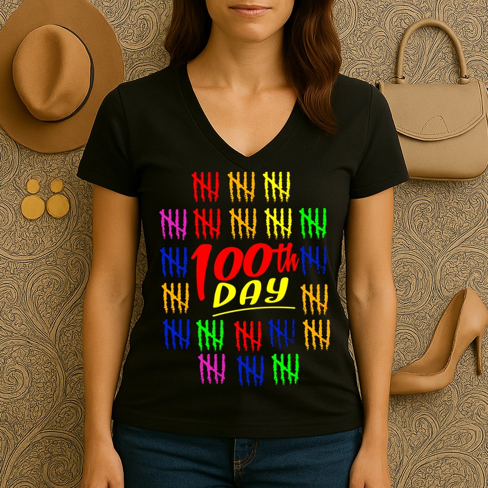 100 Days Of School Women's V-Neck T-Shirt