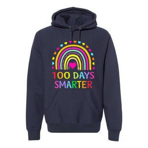 100th Day Of School Teacher 100 Days Smarter Rainbow Funny Premium Hoodie