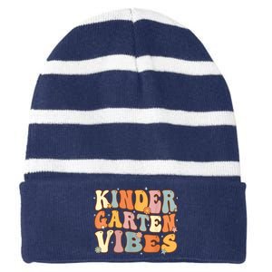 1st Day Of School Kindergarten Vibes Student Teacher Striped Beanie with Solid Band