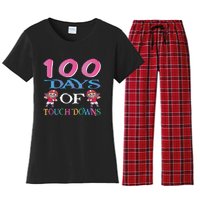 100 Days Of Touch Downs Funny Back To School Women's Flannel Pajama Set