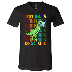 100 Days Of School Trex Quarantine V-Neck T-Shirt