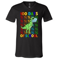 100 Days Of School Trex Quarantine V-Neck T-Shirt