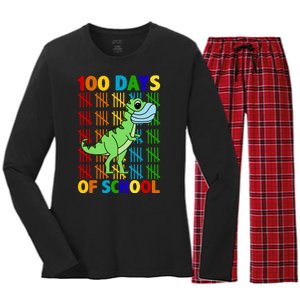 100 Days Of School Trex Quarantine Women's Long Sleeve Flannel Pajama Set 