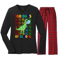 100 Days Of School Trex Quarantine Women's Long Sleeve Flannel Pajama Set 