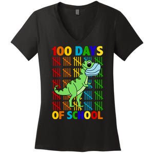 100 Days Of School Trex Quarantine Women's V-Neck T-Shirt