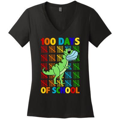 100 Days Of School Trex Quarantine Women's V-Neck T-Shirt