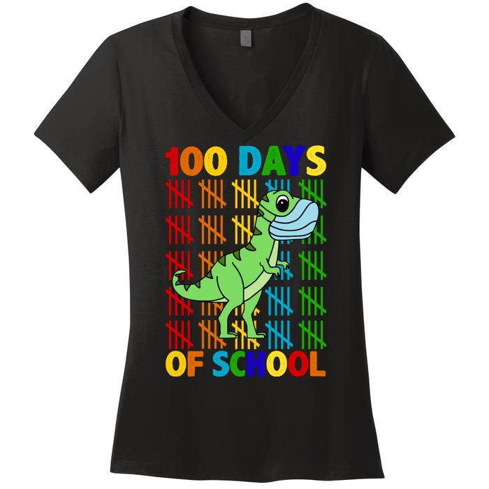 100 Days Of School Trex Quarantine Women's V-Neck T-Shirt