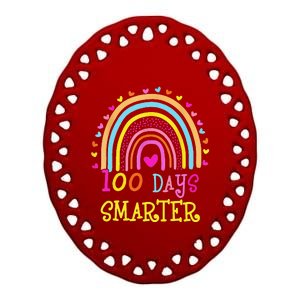 100th Day Of School Teacher 100 Days Smarter Rainbow Gift Ceramic Oval Ornament