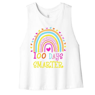 100th Day Of School Teacher 100 Days Smarter Rainbow Gift Women's Racerback Cropped Tank