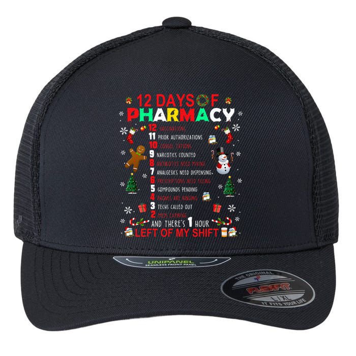 12 Days Of Pharmacy Funny Christmas Pharmacist Tech Xmas Flexfit Unipanel Trucker Cap