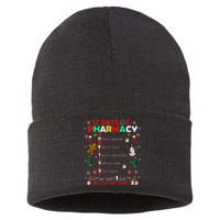 12 Days Of Pharmacy Funny Christmas Pharmacist Tech Xmas Sustainable Knit Beanie