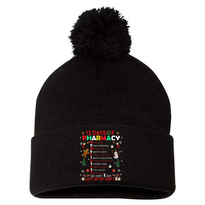 12 Days Of Pharmacy Funny Christmas Pharmacist Tech Xmas Pom Pom 12in Knit Beanie