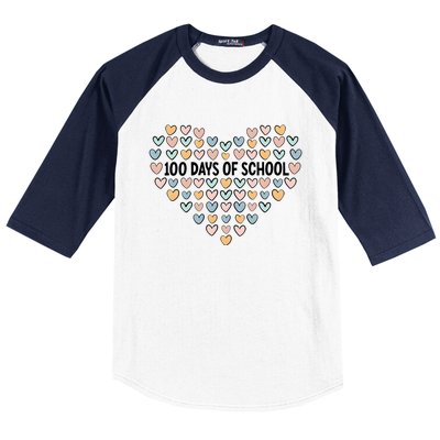 100 Days Of School Heart Celebrate 100th Day Baseball Sleeve Shirt