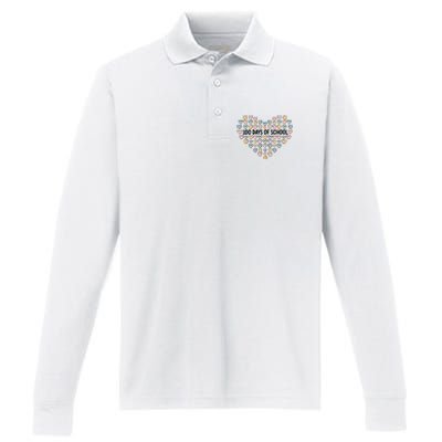 100 Days Of School Heart Celebrate 100th Day Performance Long Sleeve Polo