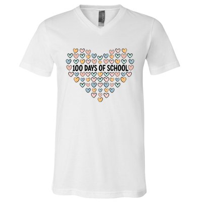 100 Days Of School Heart Celebrate 100th Day V-Neck T-Shirt