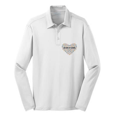 100 Days Of School Heart Celebrate 100th Day Silk Touch Performance Long Sleeve Polo