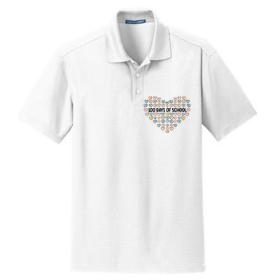 100 Days Of School Heart Celebrate 100th Day Dry Zone Grid Polo