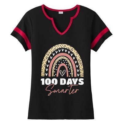 100th Day Of School Teacher 100 Days Smarter Rainbow Love Ladies Halftime Notch Neck Tee