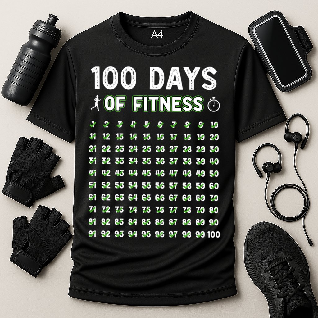 100 Days Of Fitness Healthy Lifestyle Funny Gift Cooling Performance Crew T-Shirt
