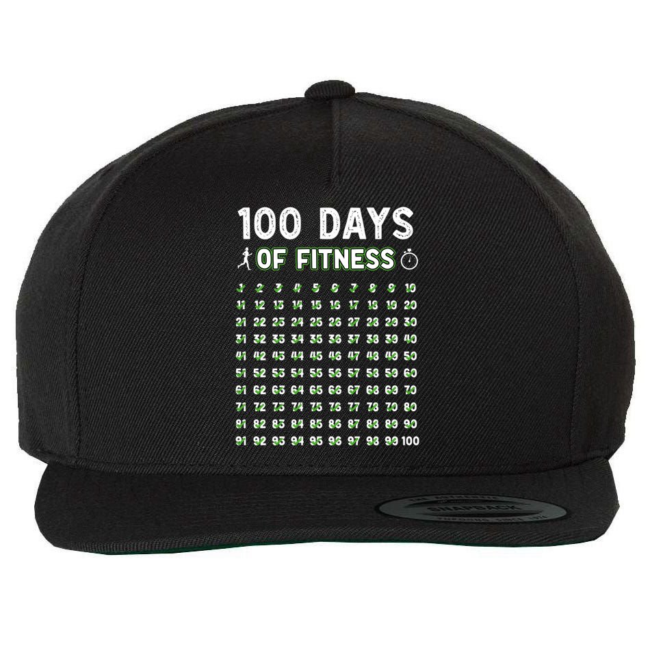 100 Days Of Fitness Healthy Lifestyle Funny Gift Wool Snapback Cap
