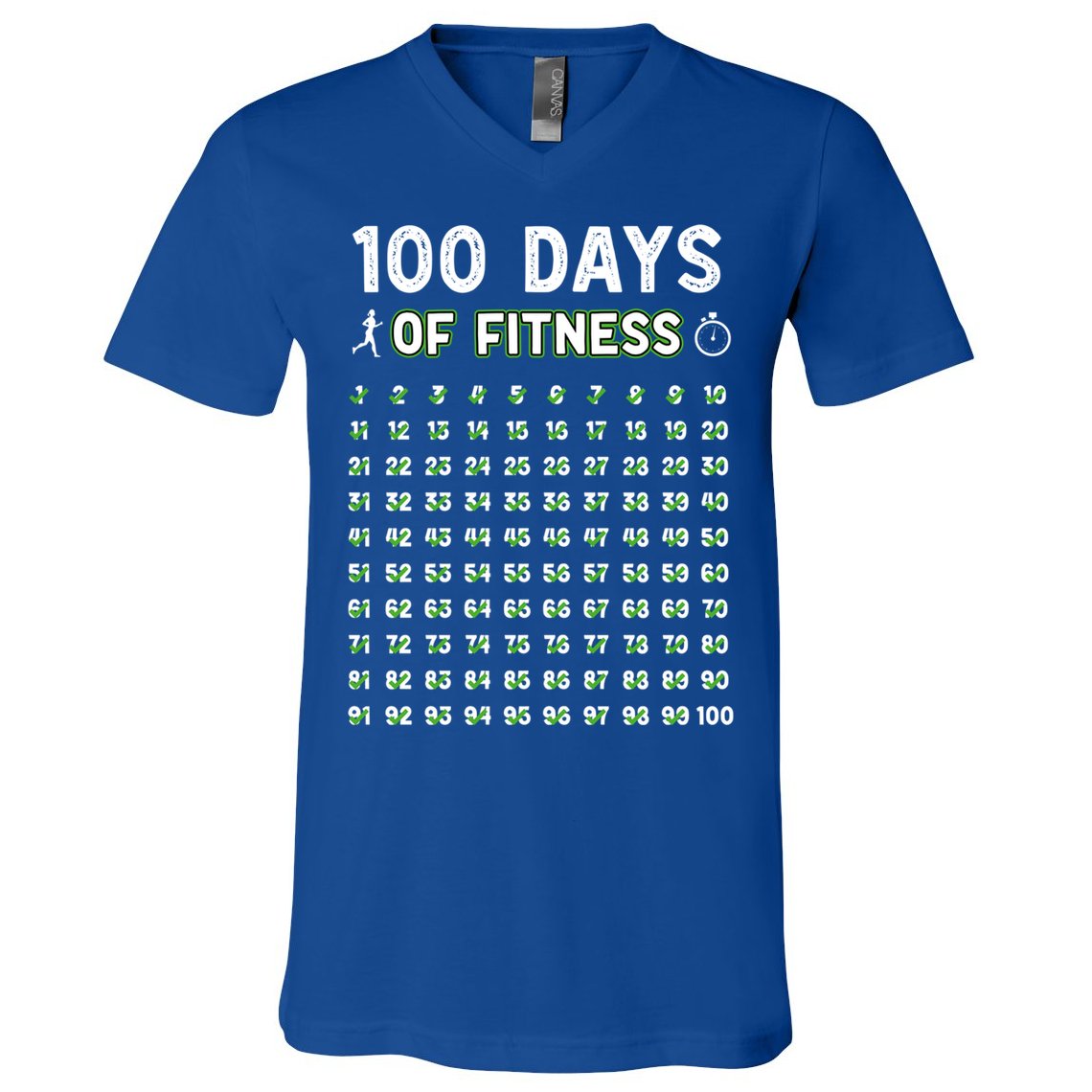 100 Days Of Fitness Healthy Lifestyle Funny Gift V-Neck T-Shirt