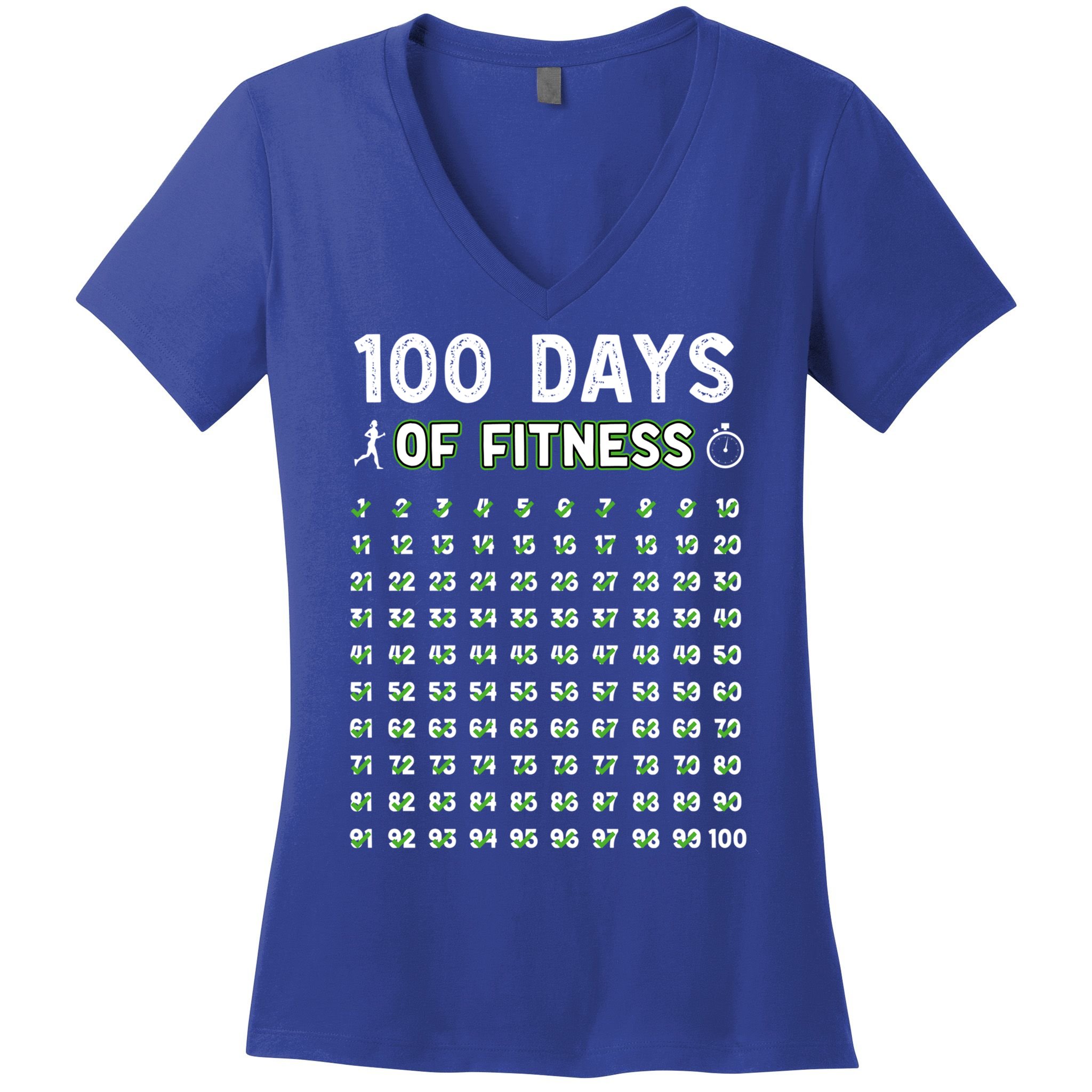 100 Days Of Fitness Healthy Lifestyle Funny Gift Women's V-Neck T-Shirt