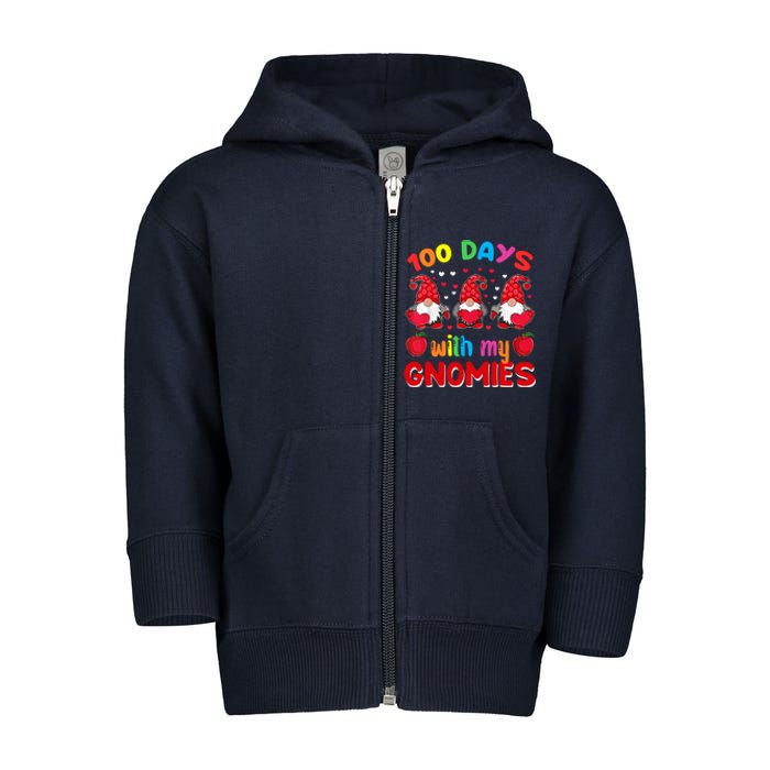 100 Days Of School Gnome Teacher Student Boy Girl Toddler Zip Fleece Hoodie