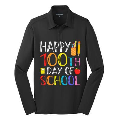 100 Days Of School Teacher And Student Silk Touch Performance Long Sleeve Polo