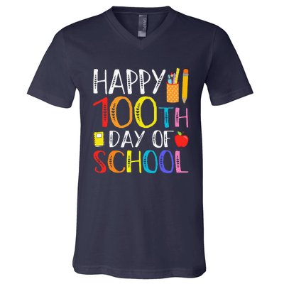 100 Days Of School Teacher And Student V-Neck T-Shirt