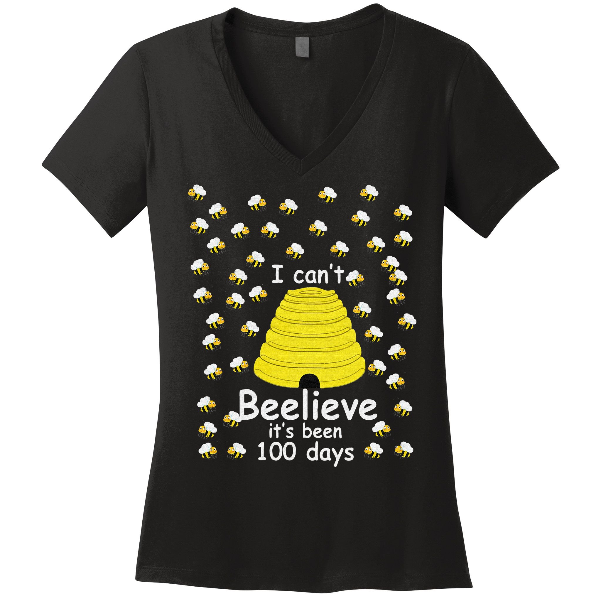 100th Day Of School bees I Can't Beelieve It's Been 100 Days Women's V-Neck T-Shirt