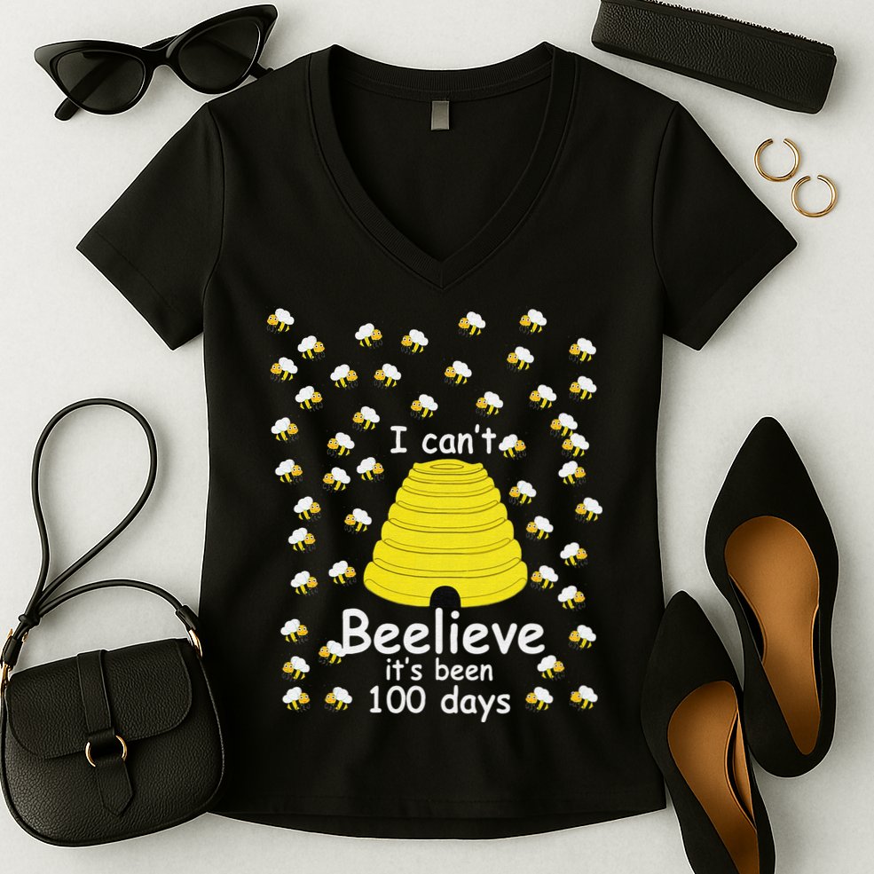100th Day Of School bees I Can't Beelieve It's Been 100 Days Women's V-Neck T-Shirt