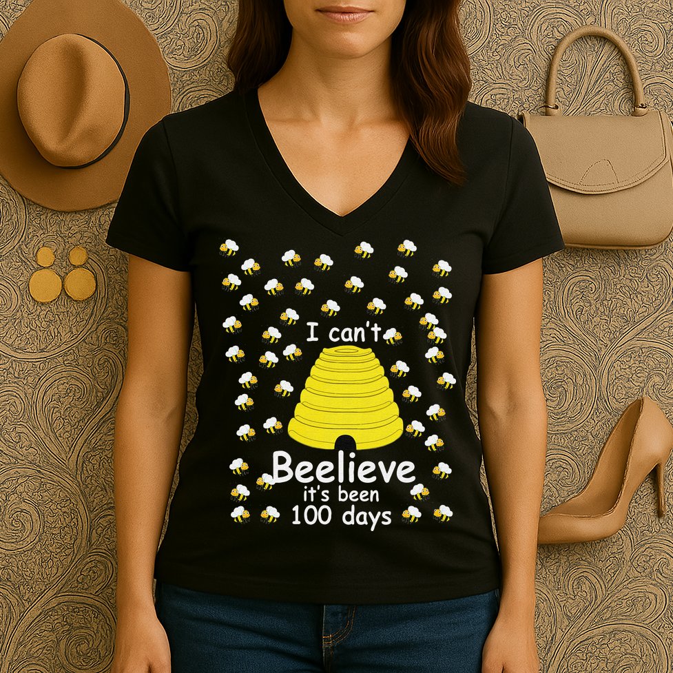 100th Day Of School bees I Can't Beelieve It's Been 100 Days Women's V-Neck T-Shirt