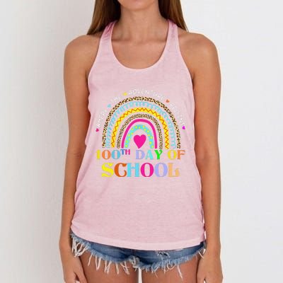 100th Day Of School Teacher 100 Days Smarter Rainbow Women's Knotted Racerback Tank