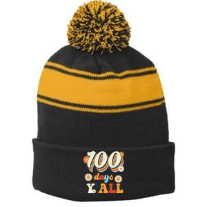 100 Days Of School Retro Sunflower Stripe Pom Pom Beanie