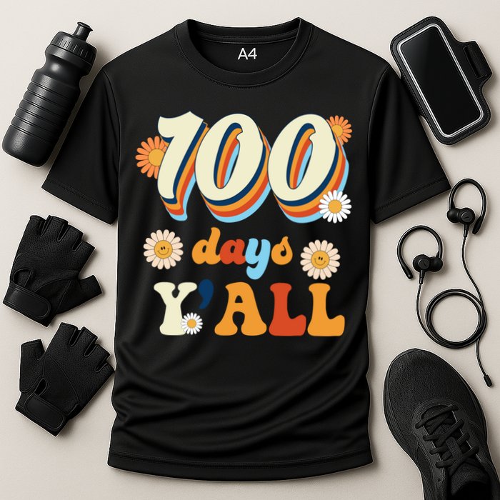 100 Days Of School Retro Sunflower Cooling Performance Crew T-Shirt