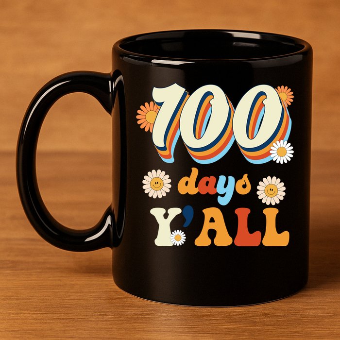 100 Days Of School Retro Sunflower 11oz C Handle Ceramic Mug