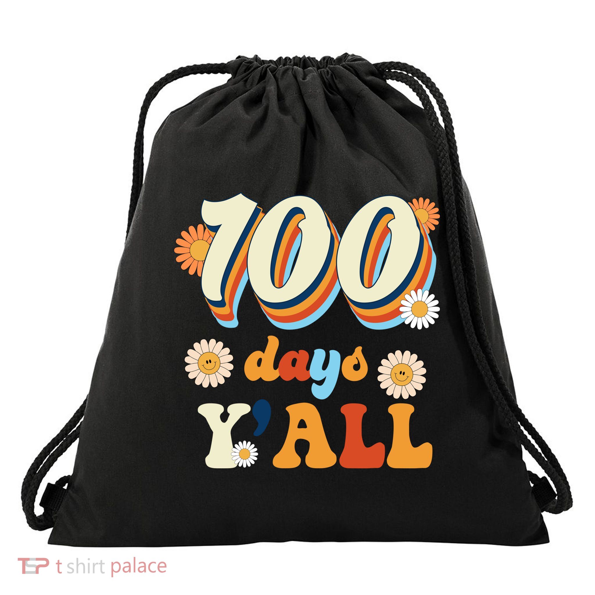 100 Days Of School Retro Sunflower Drawstring Bag