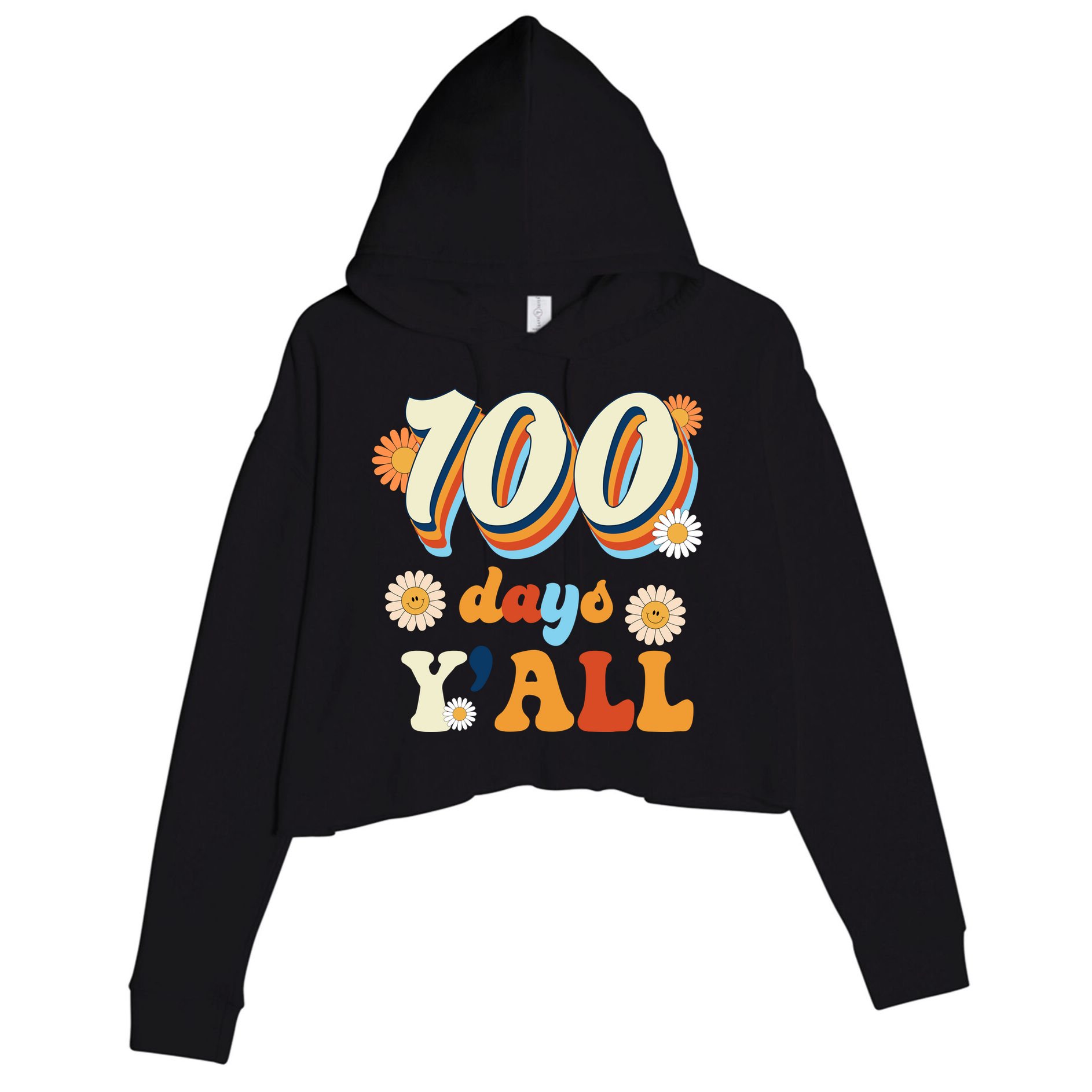 100 Days Of School Retro Sunflower Crop Fleece Hoodie