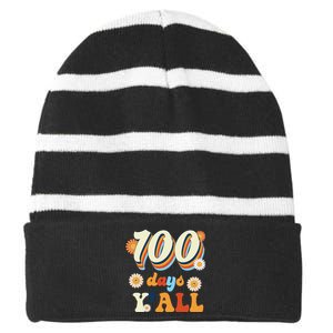 100 Days Of School Retro Sunflower Striped Beanie with Solid Band