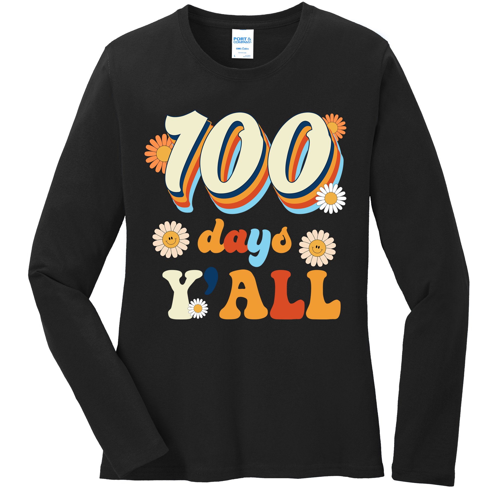 100 Days Of School Retro Sunflower Ladies Long Sleeve Shirt