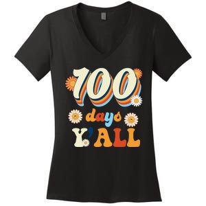 100 Days Of School Retro Sunflower Women's V-Neck T-Shirt