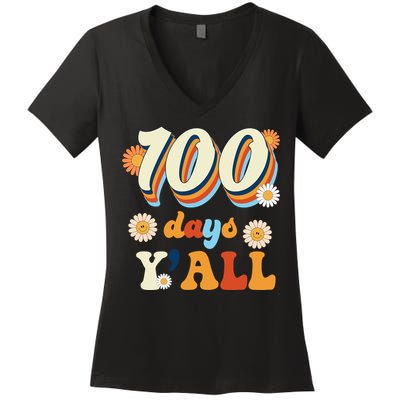 100 Days Of School Retro Sunflower Women's V-Neck T-Shirt