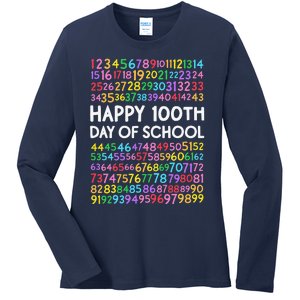 100th Day Of School Teacher 100 Days Math Numbers Ladies Long Sleeve Shirt