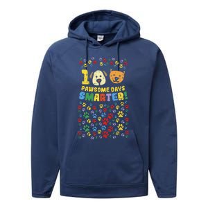 100th Day Of School 100 Pawsome Smarter Dog Cat Paws Performance Fleece Hoodie