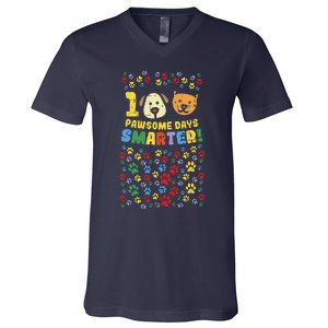 100th Day Of School 100 Pawsome Smarter Dog Cat Paws V-Neck T-Shirt