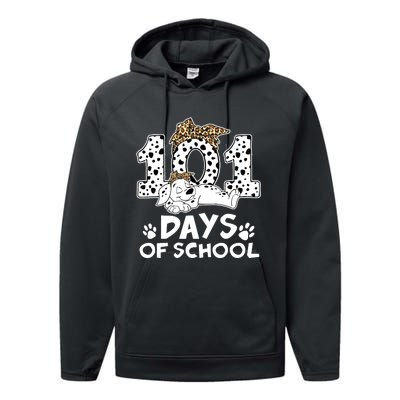 100 Days Of School Dalmatian Dog Wo Girl 100 Days Smarter Performance Fleece Hoodie