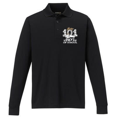 100 Days Of School Dalmatian Dog Wo Girl 100 Days Smarter Performance Long Sleeve Polo