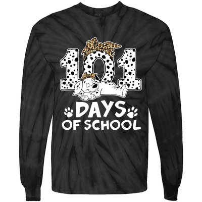 100 Days Of School Dalmatian Dog Wo Girl 100 Days Smarter Tie-Dye Long Sleeve Shirt