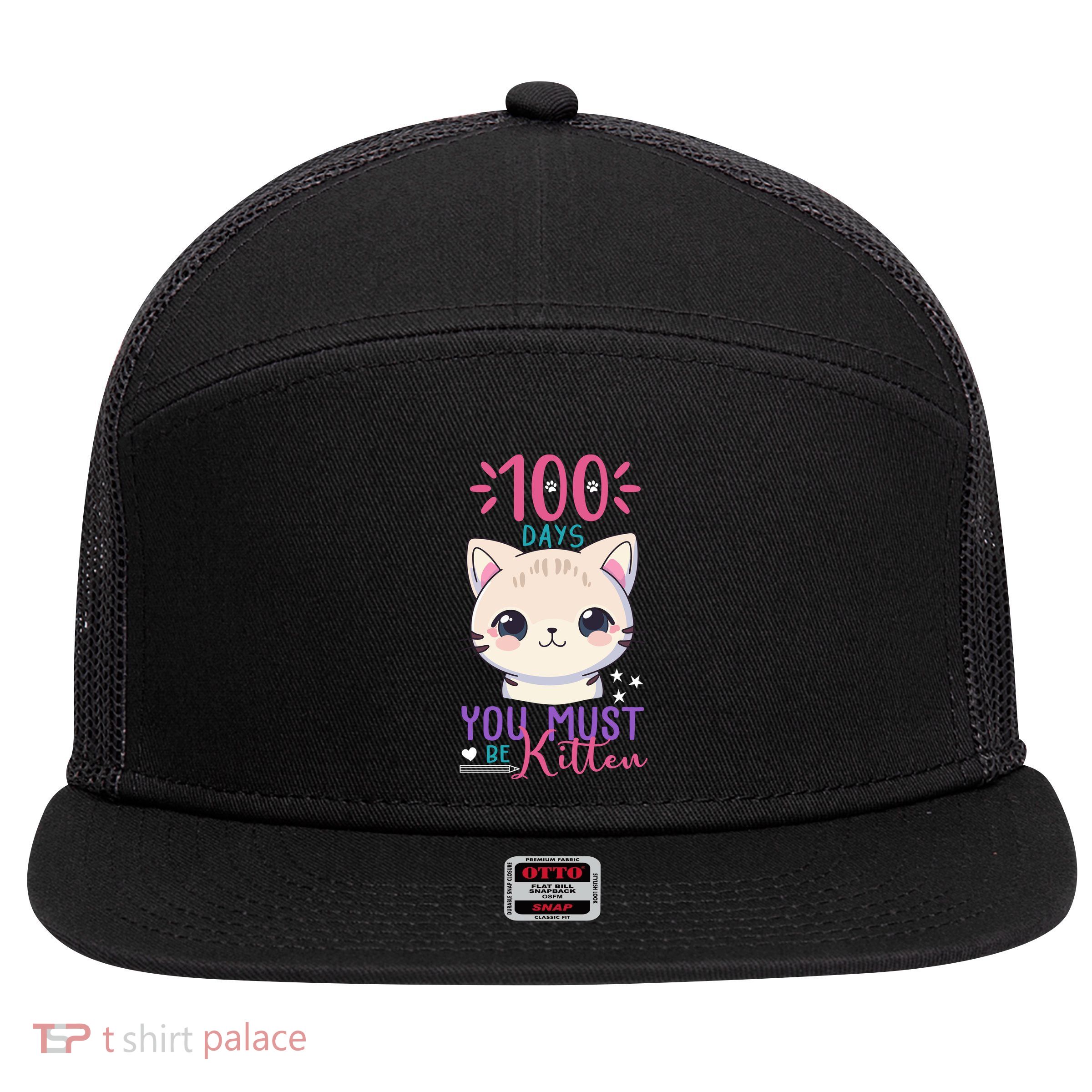 100 Days Of School You Must Be Kitten Cute 7 Panel Mesh Trucker Snapback Hat