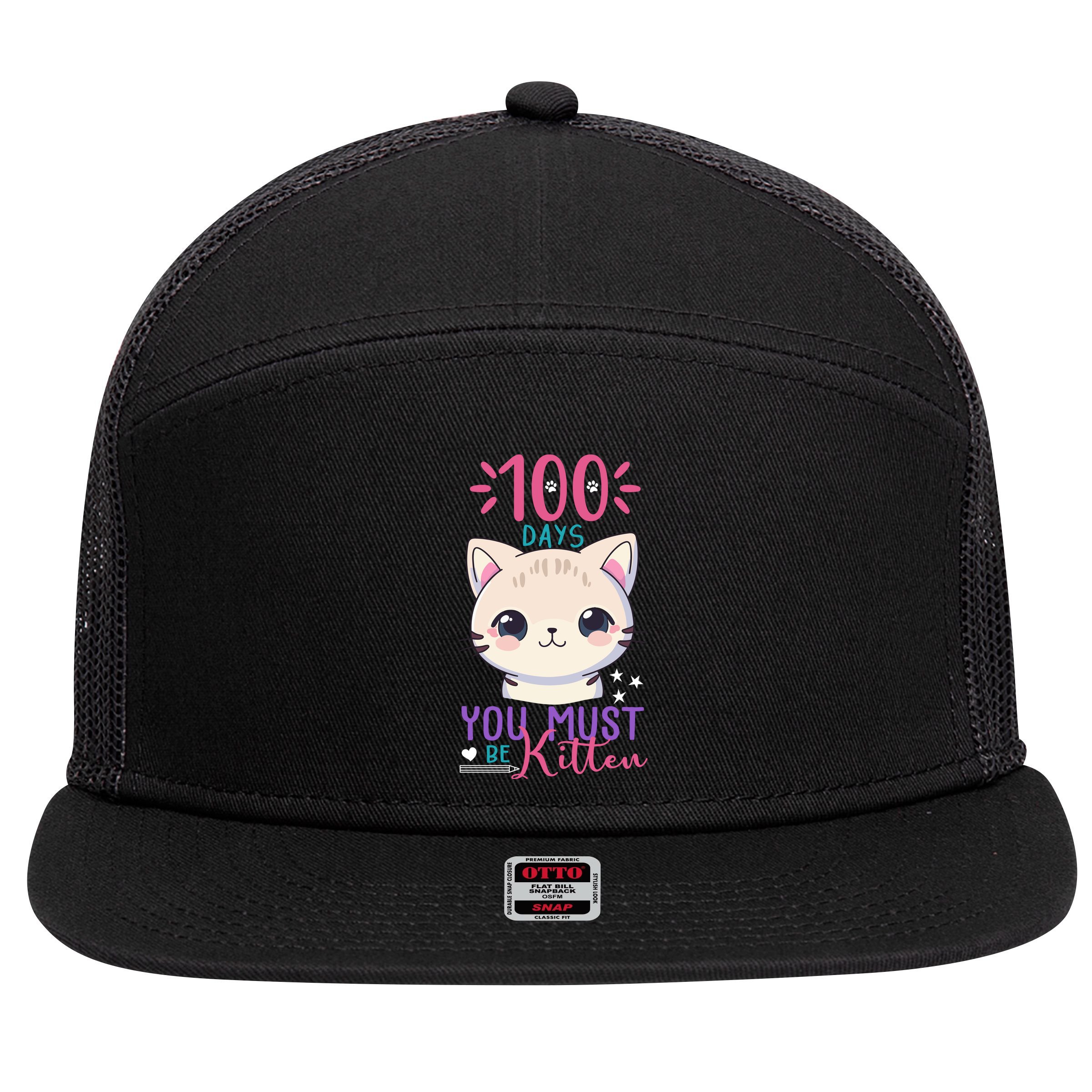 100 Days Of School You Must Be Kitten Cute 7 Panel Mesh Trucker Snapback Hat
